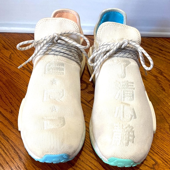 adidas gazelle silver green womens Adidas x Pharrell Williams Men's Hu NMD N.E.R.D Chalk White / Glow Orange /  Clear Mint Low Top Sneakers